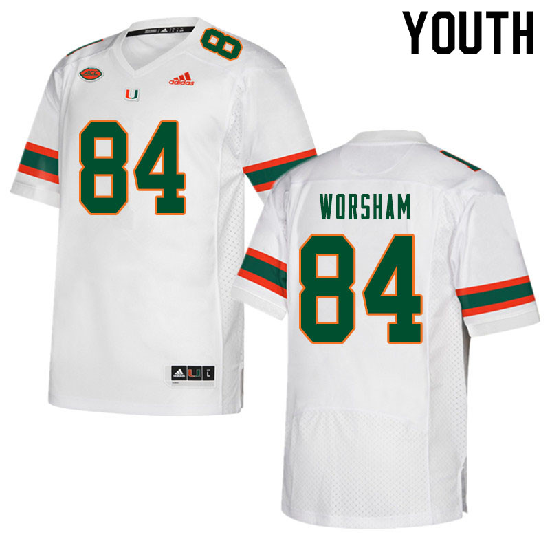 Youth #84 Dazalin Worsham Miami Hurricanes College Football Jerseys Sale-White